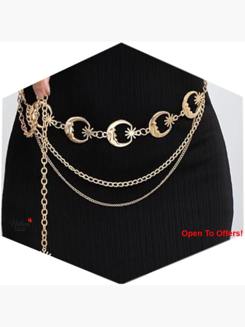 Alloy Chain Belt with Moon Detail, Adjustable Plus Size Waist Chain